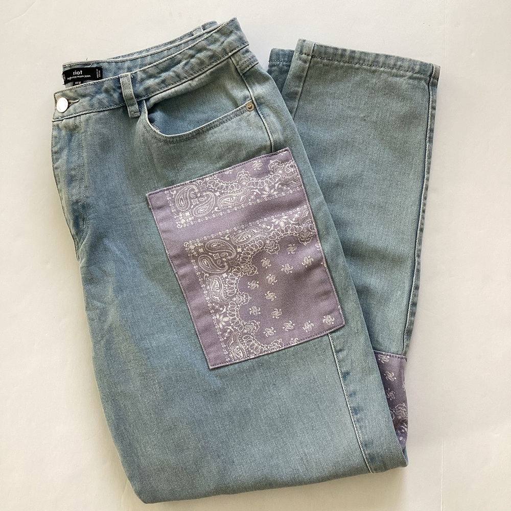 Missguided Riot High Rise Patchwork Jeans Size 14 - Picture 10 of 10